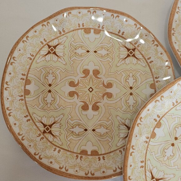 Talavera Melamine Natural Salad Plates 8" set-3 tan paisley medallion - Picture 4 of 8